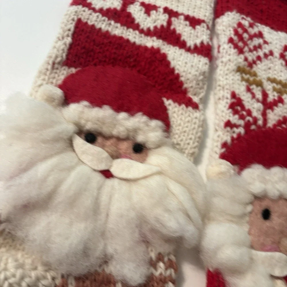 NWT PAIR SANTA Red & White Knit Wool Christmas Stockings $120 MSRP MADE IN NEPAL